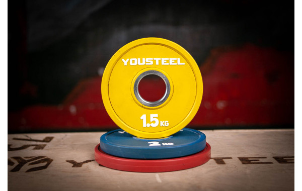 Диск 1,5кг, каучук, тренировочный, желтый YouSteel 600_380