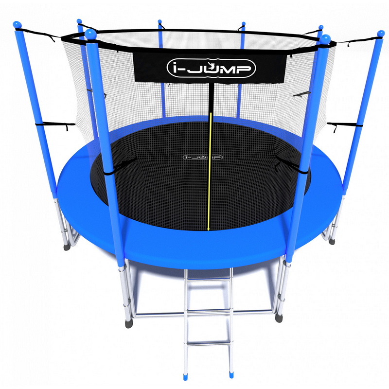 Батут i-Jump Classic 8FT 244 см с нижней сетью и лестницей синий 800_800